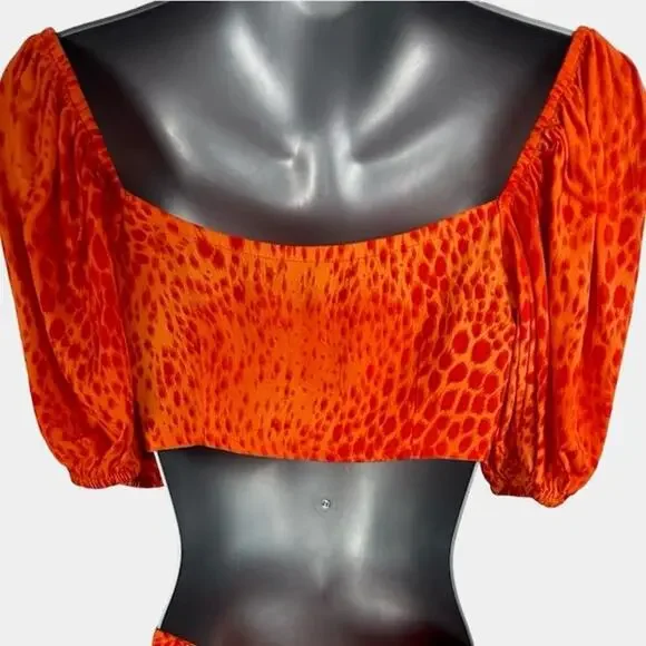 Motel Rocks Womens Two Piece Chelin Crop Top & Skirts Cheetah Tangerine Size XXS - Picture 3 of 11